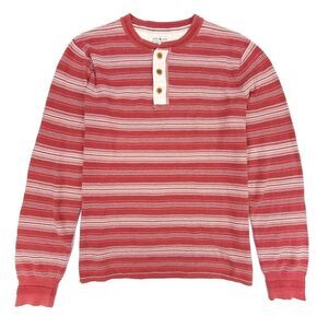 LUCKY BRAND 90s Handcrafted Knit Henley Sweater Mens Large Red Vintage‎ Stripe